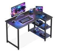Coleshome Scrivania Gaming, 100x70cm Scrivania Angolare con Ripiano Portaoggetti Reversibile, Scrivanie a L Salvaspazio, Adatta come Scrivanie Computer Negli Angoli della Casa, Nero