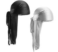 Colexy 2 Pezzi Silky Durag Cappello da Uomo Soft Pirate Durag, Cappuccio Elastico Waves Unisex con Code Lunghe e Cinghie Larghe Cappello Durag Pirate Hat Traspirante per Donna Uomo