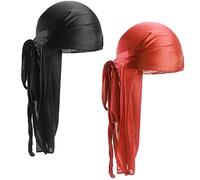 Colexy 2 Pezzi Silky Durag Cappello da Uomo Soft Pirate Durag, Cappuccio Elastico Waves Unisex con Code Lunghe e Cinghie Larghe Cappello Durag Pirate Hat Traspirante per Donna Uomo