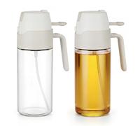 Colexy 2 Pezzi Spruzzino Olio, 2 in 1 Spruzzatore e Versatore d'Olio, Spruzzatore Olio da 550 ml, Bottiglia in Vetro per Cucina per Friggitrice ad Aria, Grigliare, Insalata (Bianco)