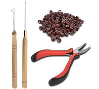 Colexy 200 Pezzi Marrone Micro Anelli per Extension e 1 Pezzi Pinza 2 Pezzi Ganci, Set di Strumenti di Estensione dei Capelli, Kit di Connettori per Parrucca, Accessori per l'Estensione dei Capelli