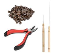 Colexy 200 Pezzi Marrone Micro Anelli per Extension e 1 Pezzi Pinza 2 Pezzi Ganci, Set di Strumenti di Estensione dei Capelli, Kit di Connettori per Parrucca Accessori (Marrone chiaro)