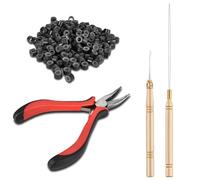 Colexy 200 Pezzi Marrone Micro Anelli per Extension e 1 Pezzi Pinza 2 Pezzi Ganci, Set di Strumenti di Estensione dei Capelli, Kit di Connettori per Parrucca Accessori (nero)
