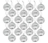 Colexy 24 Pezzi Palla da Discoteca, 4cm Palline D'argento Glitterate da Discoteca, Specchio Palla Strobosfere, Sfera a Specchio Palla Discoteca, per Festa a Tema Anni '70 Palle da Appendere