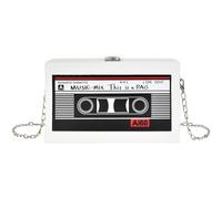 Colexy Borsa a Forma di Radio d'epoca, Borsa a Tracolla in PU per le Donne, Ritorno Agli Anni '90 Borsa a Tracolla, Borsello Spalla Sacchetto, Crossbody Borsa, Borsa in Catena (Bianco)