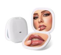 Colexy Specchietto da Borsetta con Ingrandimento 1X/5X, Specchio Portatile Specchio Trucco con Luci LED Ricaricabile e Pieghevole, Doppio Lato Specchio Piccolo per Trucco Viaggio,Donne Regalo (Bianco)