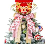 Colfiguorna Puntale per albero di Natale, omino di pan di zenzero, grande cappello con paillettes rosse con nastro allungato, ornamenti per albero di Natale per le vacanze di Natale