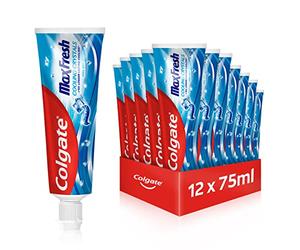 Colgate Dentifricio Max Fresh Cooling Crystals 12 x 75 ml, efficace pulizia dei denti per una freschezza duratura e una sensazione di bocca pulita, mantiene i denti bianchi e combatte la carie