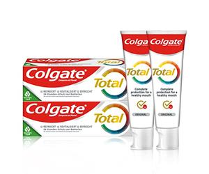 Colgate Dentifricio Total Original 2 x 75 ml - Pulizia dei denti per una bocca sana e 12 ore di protezione proattiva* - pulisce denti, gengive, guance e lingua