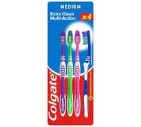 COLGATE - Spazzolino da denti Extra Clean Multi Action Media - Filamenti circolari anti-macchia - Pulitore per lingua e guance - Set di 4 spazzole