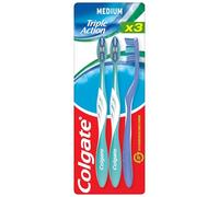 COLGATE - Spazzolino da denti Tripla Action Medium - Pulizia interdentale - Bianco naturale - Alito Fresco - Set di 3 spazzole