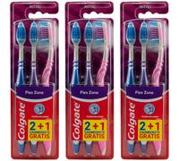 Colgate Spazzolino da Denti Flex Zone Medio Di 3 x 3 Pezzo Durezza Flessibile