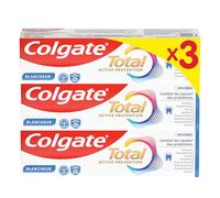 COLGATE - Total Prevention Dentifricio 24 ore attivo bianco naturale - Protegge dai problemi orali - Riduce le macchie superficiali - 3 x 75 ml