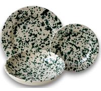 Colì, Servizio di Piatti 18 Pezzi - Ciotola, Servizio Piatti 6 Persone, Servizio Piatti Colorati, Dipinto a Mano, Disegno Verde Ramina, Servizio da Tavola per 6 Persone