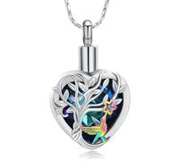 Colibrì Fiore Cremazione Gioielli per Ceneri Cuore di Cristallo Albero della Vita Urna Collana Funerale Memoriale Ciondolo Ceneri Titolare per Donne Uomini, Acciaio inossidabile, Nessuna pietra