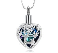 Colibrì Fiore Cremazione Gioielli per Ceneri Cuore di Cristallo Albero della Vita Urna Collana Funerale Memoriale Ciondolo Ceneri Titolare per Donne Uomini, Acciaio inossidabile, Nessuna pietra