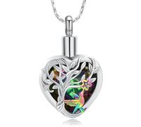 Colibrì Fiore Cremazione Gioielli per Ceneri Cuore di Cristallo Albero della Vita Urna Collana Funerale Memoriale Ciondolo Ceneri Titolare per Donne Uomini, Acciaio inossidabile, Nessuna pietra