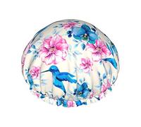 Colibrí Flor Tema musical Gorro de ducha Juego de 1 Gran apertura Gorro de baño elástico con cuerda elástica Gorro de baño impermeable de doble capa Gorro de baño reutilizable Gorro de baño para damas