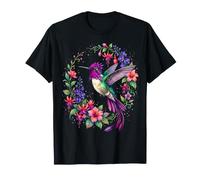 Colibrì in Una Vibrante Ghirlanda Floreale Tropicale Maglietta