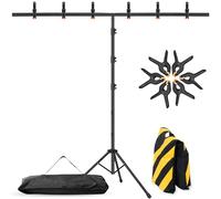 Coliflor Supporto per sfondo portatile a forma di T, 2,4 x 1,6 m, kit di supporto regolabile per sfondo fotografico, robusto e piccolo supporto a goccia con 6 morsetti a molla, sacchetto di sabbia,