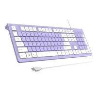 COLIKES Tastiera cablata ultra sottile con cavo USB, tasti a basso profilo, resistente alle fuoriuscite, tasti multimediali, compatibile con Windows, Mac, Chrome, Linux e Android, viola