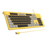 COLIKES Tastiera per computer cablata, Plug Play USB, tasti chiclet, basso profilo, ampio tastierino numerico, indicatori caps, supporto pieghevole, resistente agli schizzi, lettere anti-usura