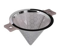 Colino a forma di cono, filtro in acciaio inox per tè e caffè con manico a doppio anello, impugnatura in silicone resistente al calore, rete fine per tè in foglie sfuse, fondi di c