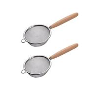 Colino a rete fine in acciaio inox con manico (legno), setaccio per tè sfuso, caffè, cocktail, succhi di frutta, tè, colini, colini alimentari, setaccio Matcha (8 cm, 2 pezzi)
