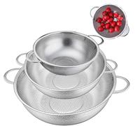 Colino da cucina con manici, in acciaio inox, per scolapiatti e frutta, riso, lavabile in lavastoviglie, 28 cm, 22 cm, 19 cm, 3 pezzi
