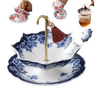 Colino da tè a ombrello, in ceramica, con vassoio, in porcellana blu e bianca, per kung fu te, caffè e decorazioni per la casa