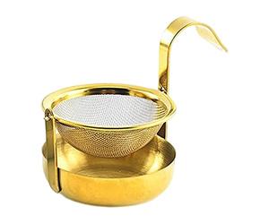 Colino da tè rotante a maglia fine portatile per feste cucina oro
