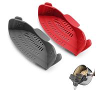 Colino in Silicone con Clip - 2 pezzi Filtro Universale per Pentola - Per Pasta, Verdure, Riso - Resistente al Calore, Sicuro, Facile da Pulire（Grigio+Rosso）