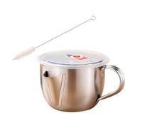 Colino per liquidi multiuso in acciaio per olio da cucina e salsa, filtro per zuppa, ciotola separatore con manico ergonomico e coperchio, filtro per olio in acciaio