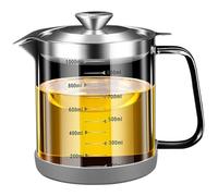 Colino per olio 1000 ml/35 oz Contenitore per olio usato in vetro trasparente da cucina con filtro, bilancia e manico Filtro per grasso con base in silicone per da cucina per ristoranti di c