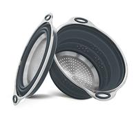 Colino per pasta in acciaio inox e silicone, pieghevole, resistente al calore e salvaspazio, grigio