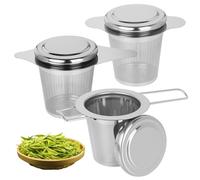 Colino per tè sfuso con coperchio, colino da tè 3 pezzi per tazza, filtro da tè in acciaio inox con coperchio e manici pieghevoli - maglia fine e lavabile in lavastoviglie