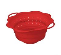 Colino pieghevole in silicone per cucina, cestello scolapiatti resistente al calore con manici per lavare verdure e pasta, design salvaspazio, verde (rosso)