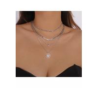 Colla donna girocollo collier elegante 4 fili strass pietre dure argento 73169