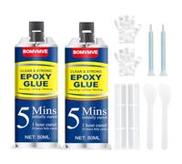 Colla Epossidica Bicomponente 100ml, Colla Bicomponente, Coll-a Bicomponente per Plastica, Adesivo Trasparente per Incollare Metallo, Legno, Plastica, Vetro, Ceramica (2 x 50 ml)