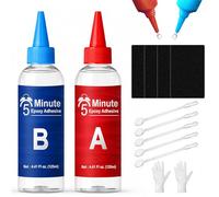 Colla Epossidica Bicomponente, 250 ml Mix 5 Minuti, Trasparente, Adesivo Multiuso Multimateriale, Colla Bicomponente per Plastica, Ceramica, Porcellana, Vetro, Legno