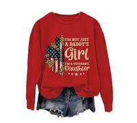 Colla Felpe da donna I'm Not Just Daddy's Girl I'm A Veteran's Felpa stampata Ragazze Manica Lunga Pullover Topsee Camicie, Rosso, M