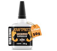 Colla istantanea liquida per ceramica e porcellana - KRAFTPROTZ XXL 50 g - trasparente, lavastoviglie e resistente al calore - punta anti-secco - adesivo per tazze, piatti, terracotta, stoviglie