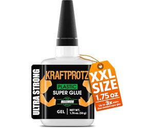 Colla istantanea per plastica extra forte - KRAFTPROTZ XXL 50 g - gel trasparente resistente ad acqua e calore - punta anti-secco - adesivo per plastica, acrilico, ABS, PVC e plexiglass
