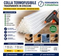 Colla Termofusibile Trasparente Stick Pistola A Caldo 11,2 mm 200mm