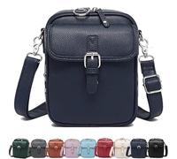 Collaboraten1 Borsa a Tracolla in Pelle, Tracolla Casual per le Donne, Antifurto Vintage con 10 Slot per Carte (Navy Blue)