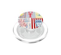 Collage Costiero Sardine Conchiglie Oceano Strisce Blu Estate PopSockets PopGrip per MagSafe