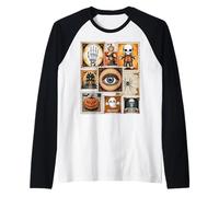 Collage di francobolli di Halloween, Scheletro, Zucca, Strega Maglia con Maniche Raglan