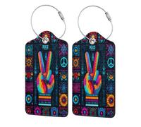 Collage di vari simboli della pace, etichette per bagagli per valigie, confezione da 2, in pelle, con patta per la privacy, etichetta identificativa con nome e anello in metallo, per donne e uomini