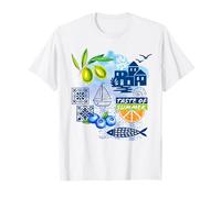 Collage Estivo mediterraneo - Villaggio Sardine Olive mirtilli Maglietta