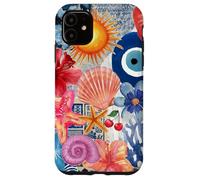 Collage Summer Beachy Blue Coastal Eyes con conchiglie Custodia per iPhone 11